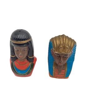 Vintage Egyptian Pharaoh & Queen Bust Salt & Pepper Shakers Set 2pc 4in